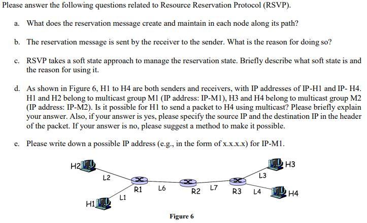 Please answer the following questions related to Resource Reservation Protocol (RSVP). a. What does the