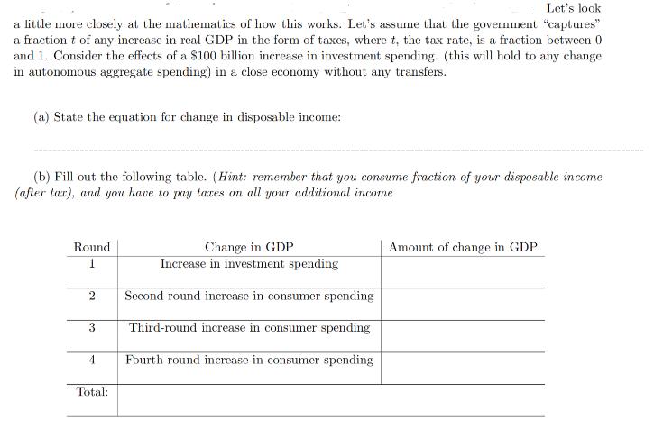 Let's look a little more closely at the mathematics of how this works. Let's assume that the government