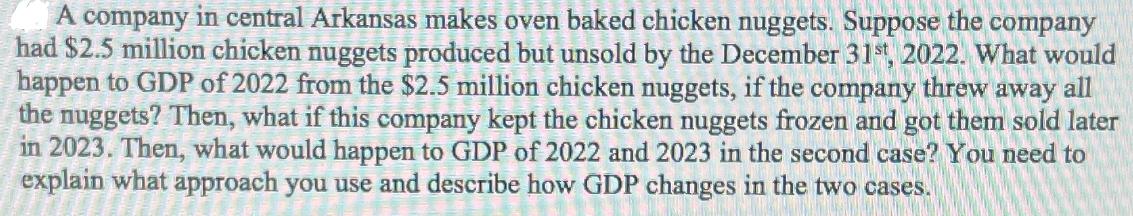 A company in central Arkansas makes oven baked chicken nuggets. Suppose the company had $2.5 million chicken