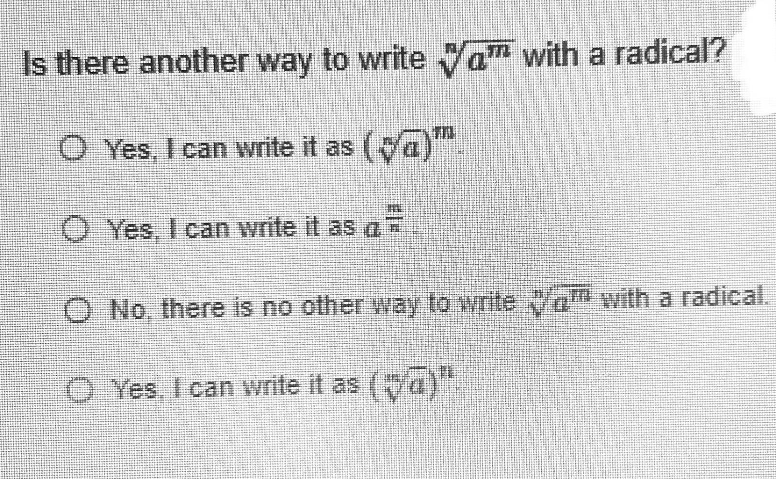 Is there another way to write a with a radical? O Yes, I can write it as (va)