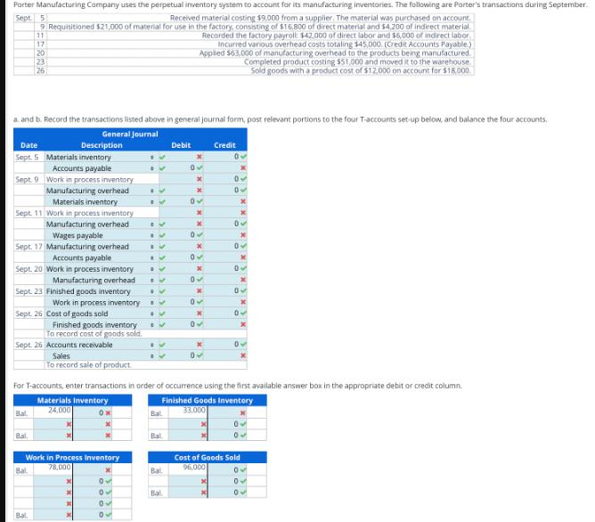 Porter Manufacturing Company uses the perpetual inventory system to account for its manufacturing