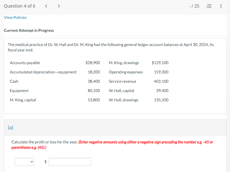 Question 4 of 6 < View Policies Current Attempt in Progress Accounts payable Accumulated