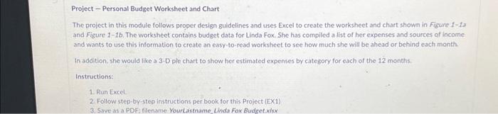 Project - Personal Budget Worksheet and Chart The project in this module follows proper design guidelines and