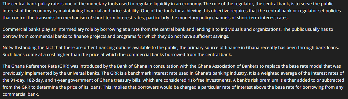 The central bank policy rate is one of the monetary tools used to regulate liquidity in an economy. The role