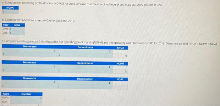 a. Compute net operating profit after tax (NOPAT) for 2018. Assume that the combined federal and state