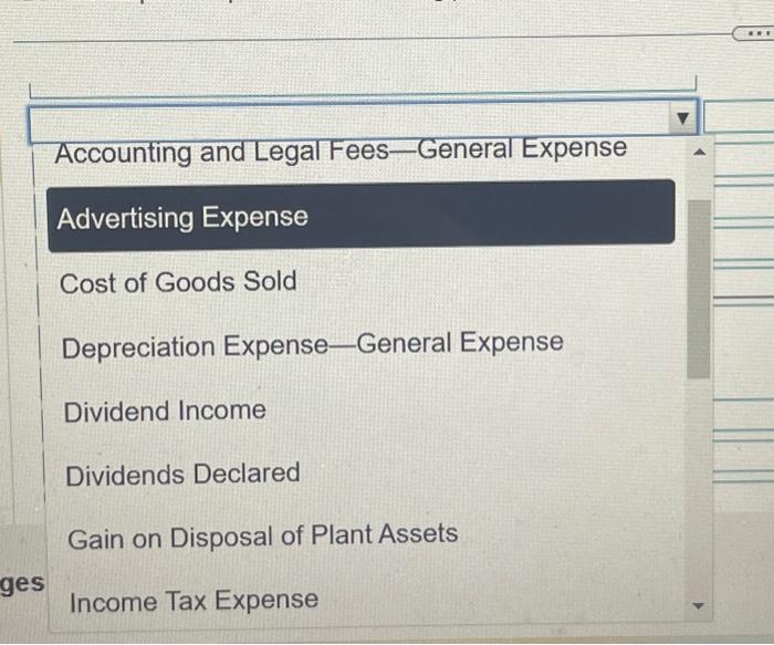 ges Accounting and Legal Fees-General Expense Advertising Expense Cost of Goods Sold Depreciation