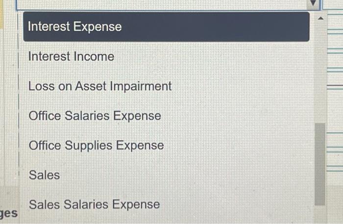 ges Interest Expense Interest Income Loss on Asset Impairment Office Salaries Expense Office Supplies Expense