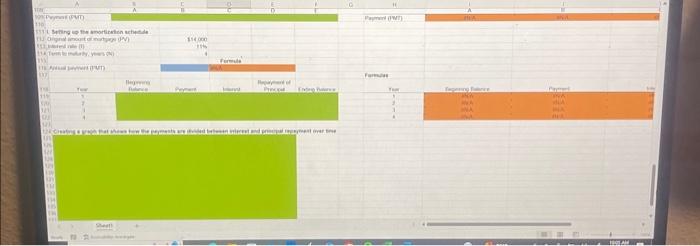 MIL 19 Payment (PMT) 110 11 Setting up the amortization schede Ognal amount of more de(1) 114 Temmuly, yes()