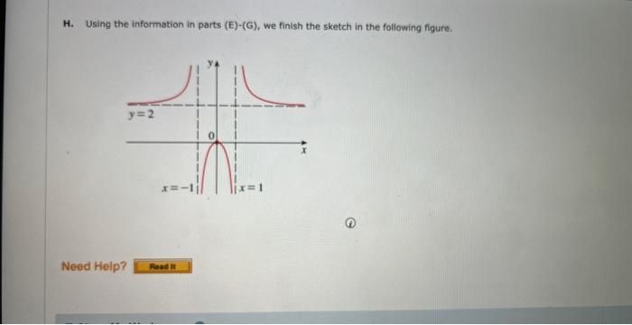 H. Using the information in parts (E)-(G), we finish the sketch in the following figure. y = 2 1 Need Help?