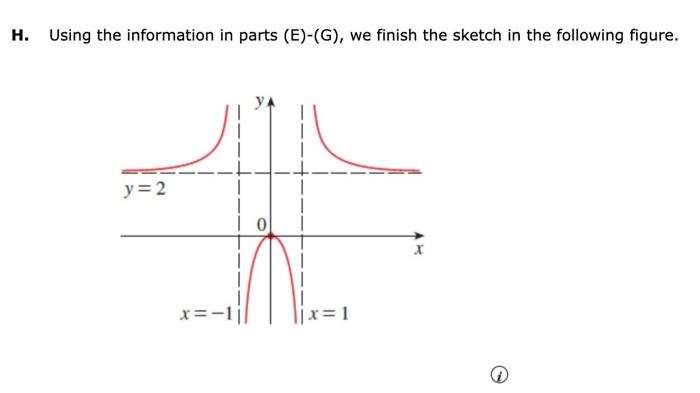 H. Using the information in parts (E)-(G), we finish the sketch in the following figure. y = 2 x=-
