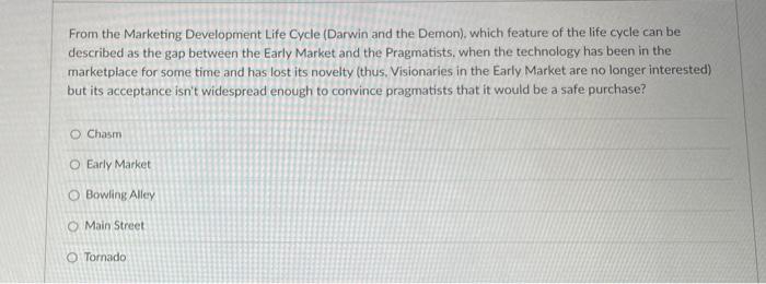 From the Marketing Development Life Cycle (Darwin and the Demon), which feature of the life cycle can be