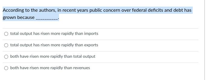 According to the authors, in recent years public concern over federal deficits and debt has grown because