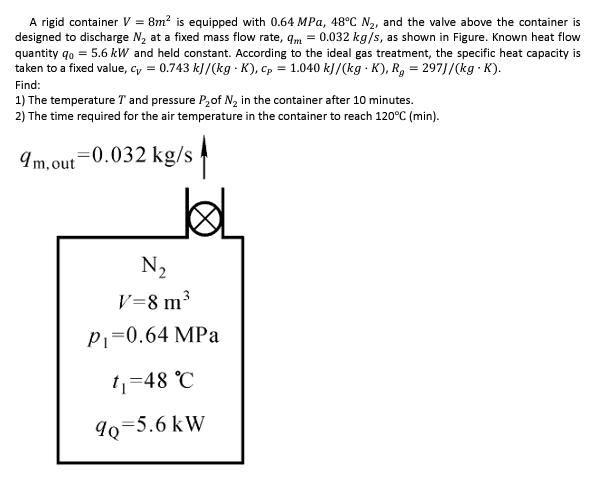 A rigid container V = 8m is equipped with 0.64 MPa, 48C N, and the valve above the container is designed to