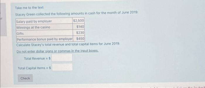 of Take me to the text Stacey Green collected the following amounts in cash for the month of June 2019: