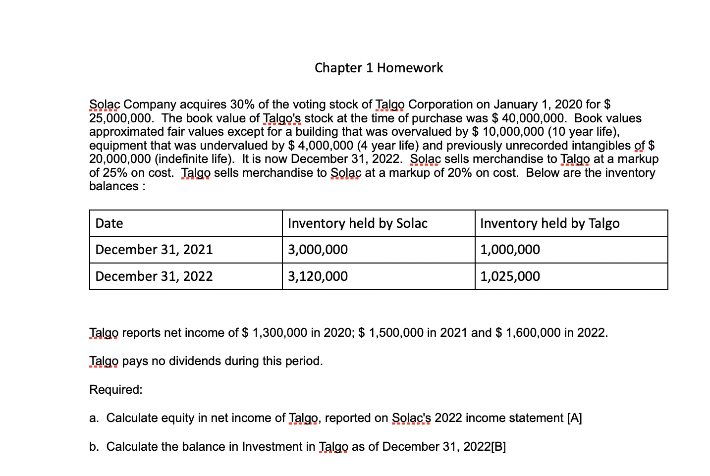Solac Company acquires 30% of the voting stock of Talgo Corporation on January 1, 2020 for $ 25,000,000. The