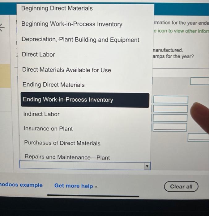 Beginning Direct Materials Beginning Work-in-Process Inventory Depreciation, Plant Building and Equipment 1 :