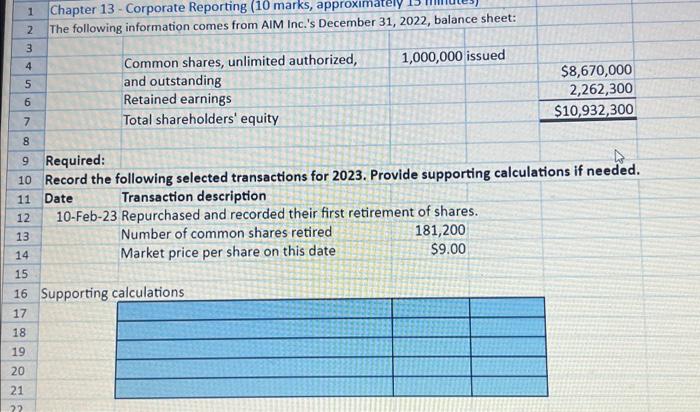 4 5 1 2 3 6 7 in 13 14 25S789872 8 9 Required: 10 Record the following selected transactions for 2023.