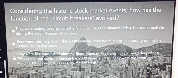 Considering the historic stock market events, how has the function of the 