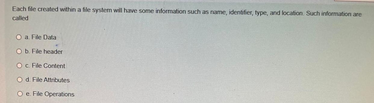 Each file created within a file system will have some information such as name, identifier, type, and