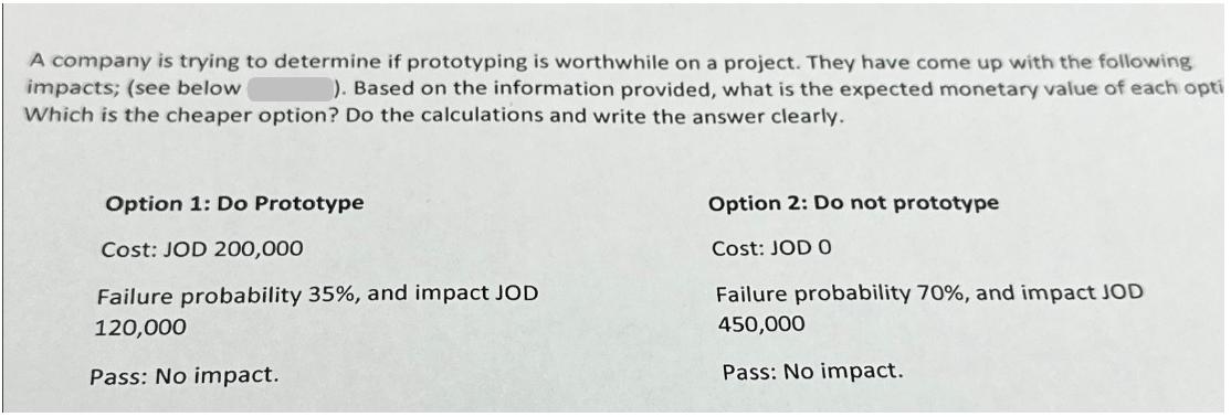 A company is trying to determine if prototyping is worthwhile on a project. They have come up with the