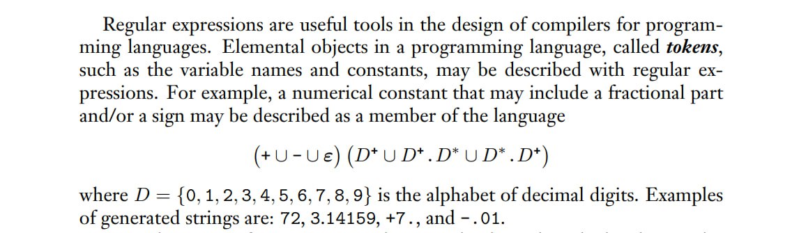 Regular expressions are useful tools in the design of compilers for program- ming languages. Elemental
