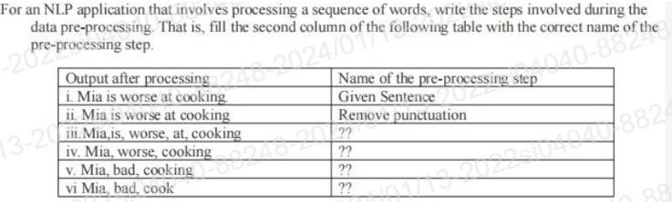 For an NLP application that involves processing a sequence of words, write the steps involved during the data