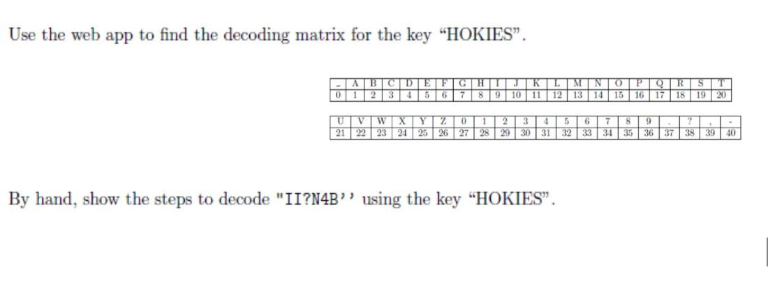 Use the web app to find the decoding matrix for the key 