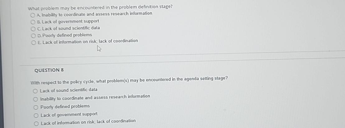 What problem may be encountered in the problem definition stage? OA Inability to coordinate and assess