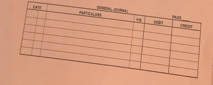 DATE GENERAL JOURNAL PARTICULARS P.R. DEBIT PAGE CREDIT