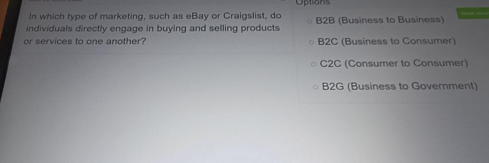 In which type of marketing, such as eBay or Craigslist, do individuals directly engage in buying and selling