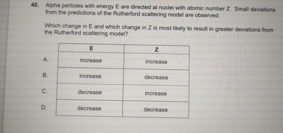 40. Alpha particles with energy E are directed at nuclei with atomic number Z. Small deviations from the