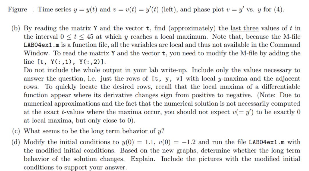 Figure Time series y = y(t) and v=v(t) = y'(t) (left), and phase plot v = y' vs. y for (4). (b) By reading