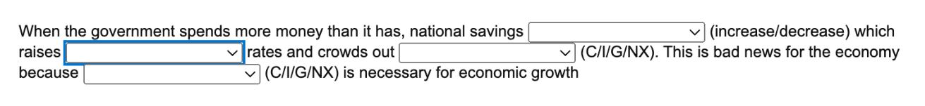 When the government spends more money than it has, national savings raises rates and crowds out because