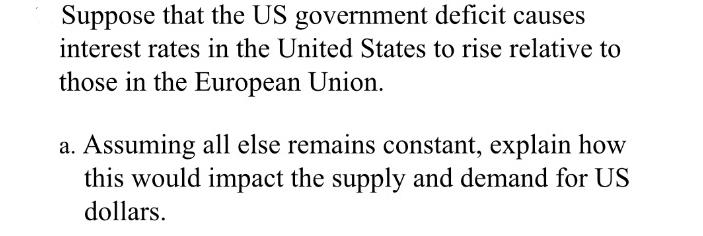 Suppose that the US government deficit causes interest rates in the United States to rise relative to those