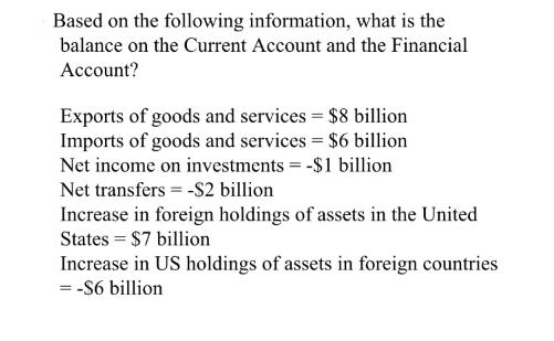 Based on the following information, what is the balance on the Current Account and the Financial Account?