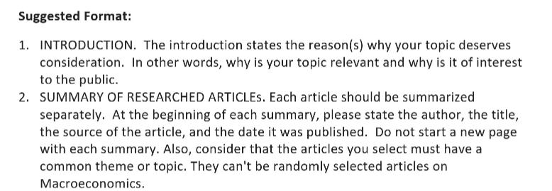 Suggested Format: 1. INTRODUCTION. The introduction states the reason(s) why your topic deserves