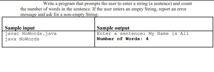 Write a program that prompts the user to enter a string (a sentence) and count the number of words in the