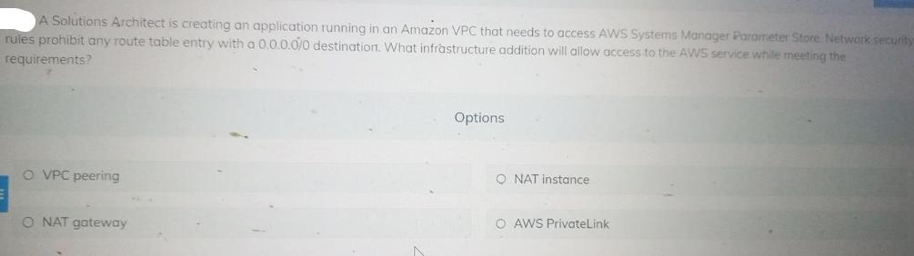 A Solutions Architect is creating an application running in an Amazon VPC that needs to access AWS Systems
