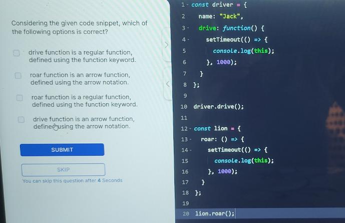 Considering the given code snippet, which of the following options is correct? drive function is a regular