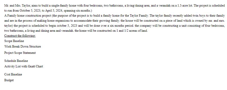 Mr. and Mrs. Taylor, aims to build a single-family home with four bedrooms, two bathrooms, a living/dining