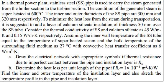 In a thermal power plant, stainless steel (SS) pipe is used to carry the steam generated from the boiler
