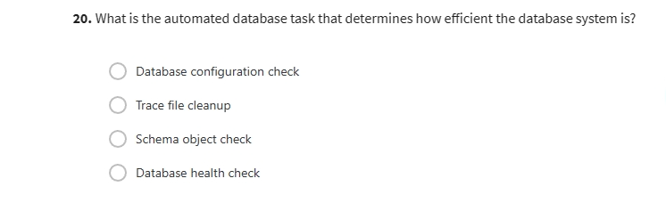20. What is the automated database task that determines how efficient the database system is? Database