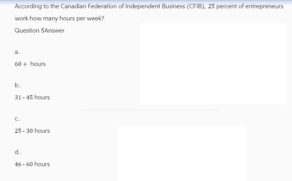 According to the Canadian Federation of Independent Business (CFIB), 25 percent of entrepreneurs work how