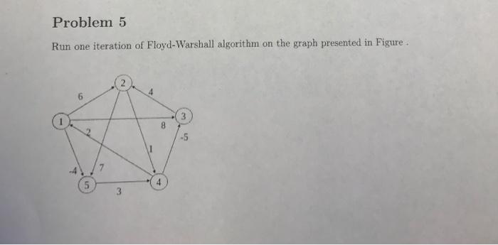 Problem 5 Run one iteration of Floyd-Warshall algorithm on the graph presented in Figure 6 -5 
