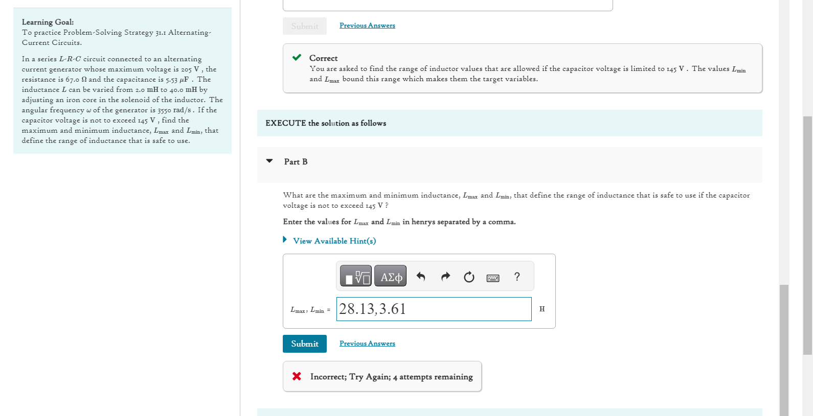 Learning Goal: To practice Problem Solving Strategy 31.1 Alternating- Current Circuits. In