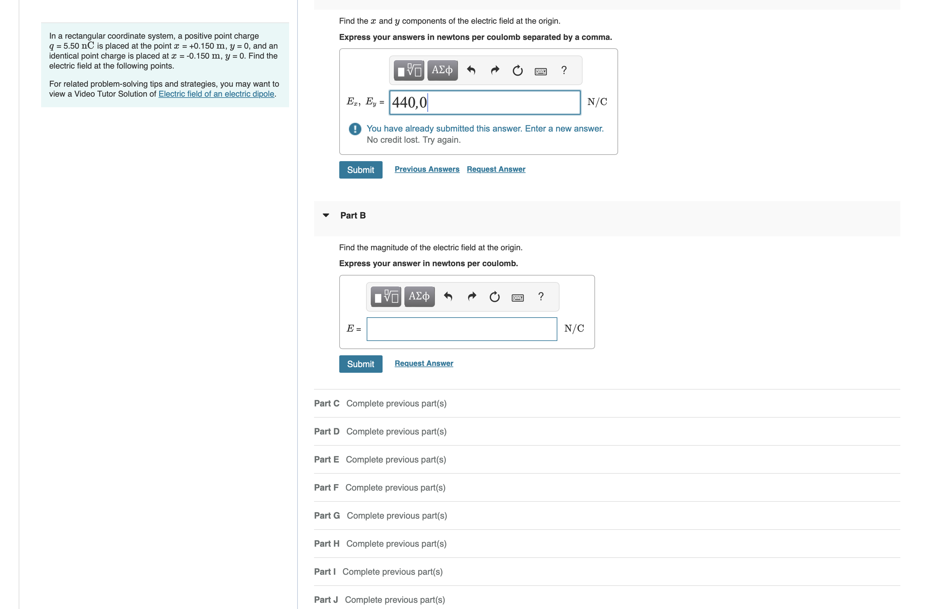 In a rectangular coordinate system, a positive point charge q = 5.50