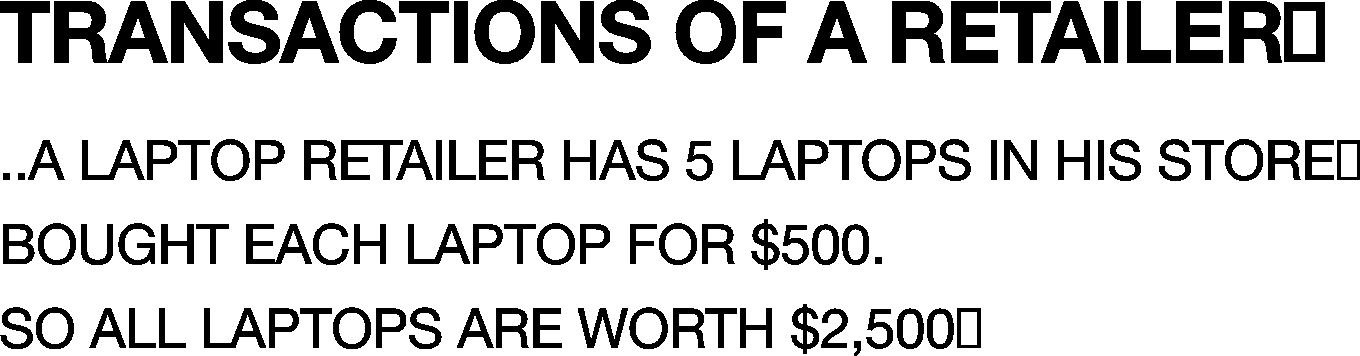 .A LAPTOP RETAILER HAS 5 LAPTOPS IN HIS STORED BOUGHT EACH LAPTOP FOR \( \$ 500 \). SO ALL LAPTOPS ARE WORTH \$2,500!