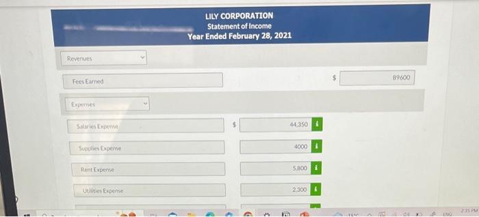 LILY CORPORATION Statement of Income Year Ended February 28, 2021 Revenues Fees Earned Exproses