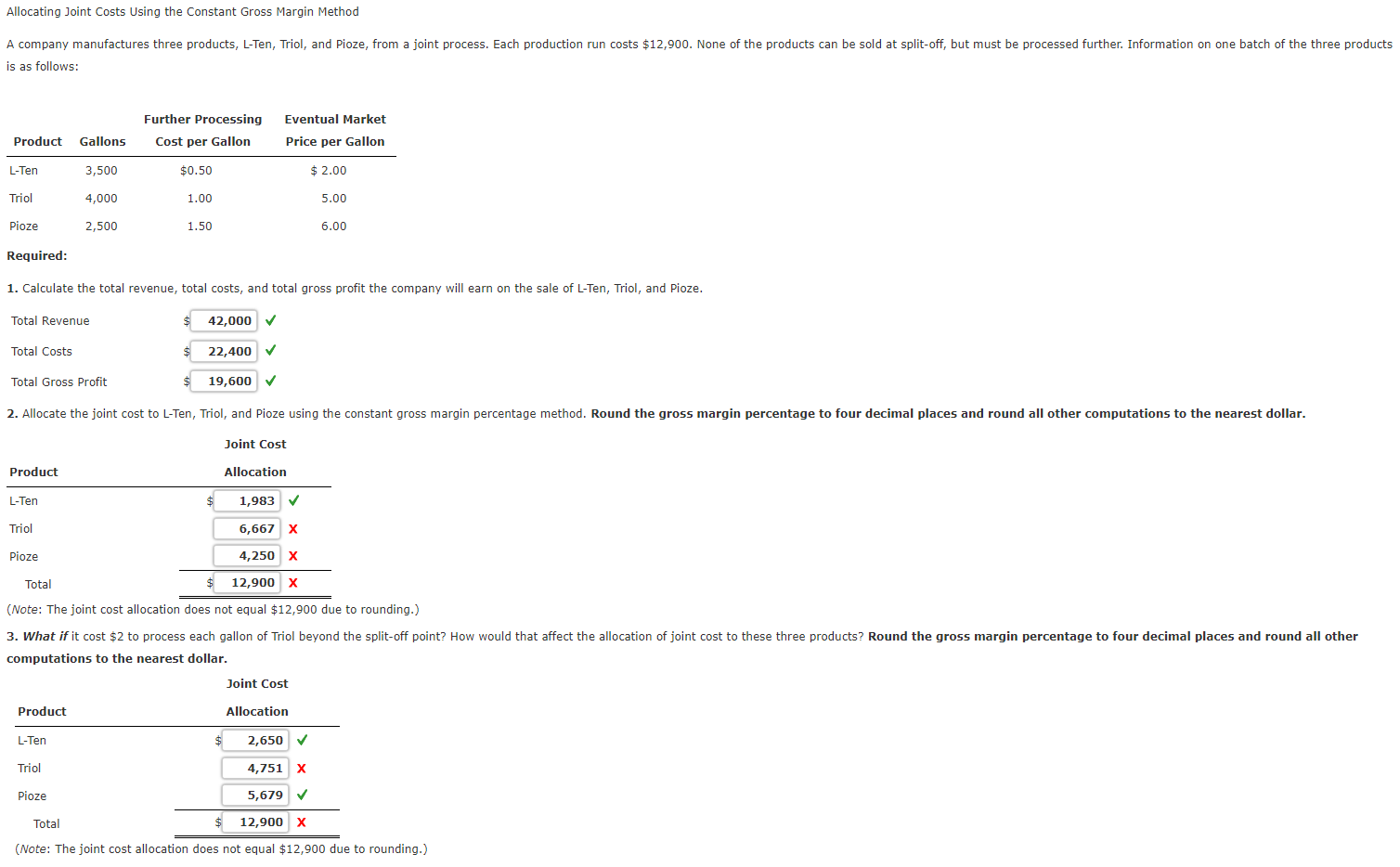 Allocating Joint Costs Using the Constant Gross Margin Method A company manufactures