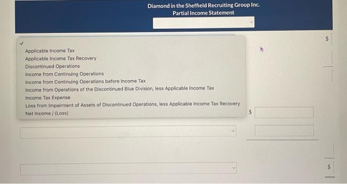 Diamond in the Sheffield Recrulting Group Inc. Partial Income Statement Applicable income Tax Applicable income Tax Recovery 